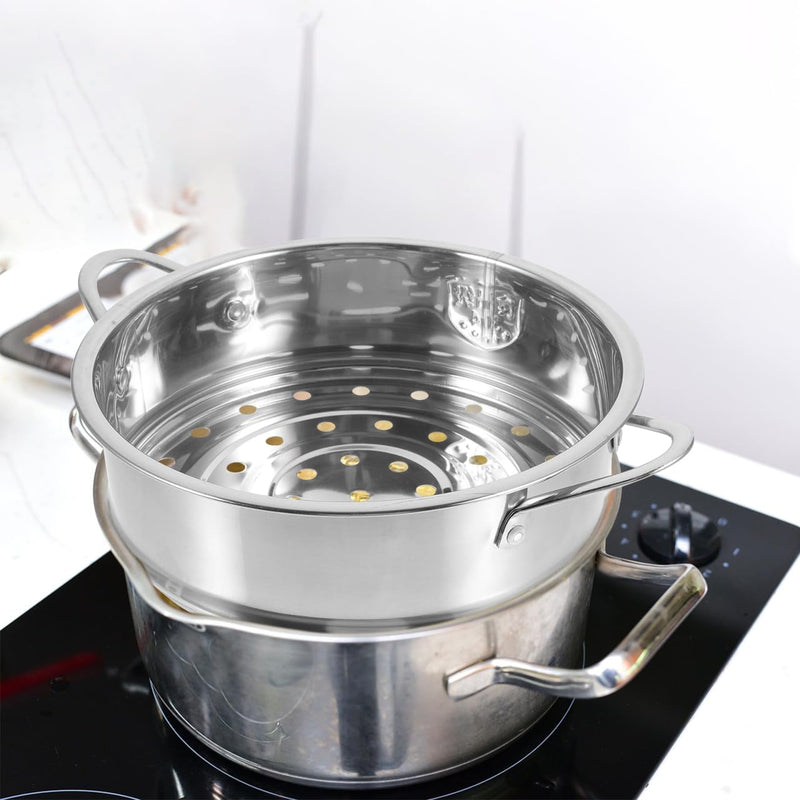 Yardwe Stainless Steel Steamer Basket 9.44 X 7.67 X 2.36 in Food Steamer Grid with Dual Handles Multi-Vent Insert for Dumplings Steamed Buns Vegetables Home Kitchen