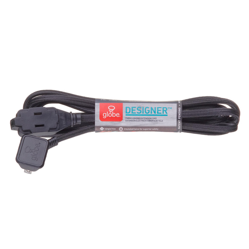 Globe Electric 22810 9ft Fabric Extension Cord, 3 Polarized Outlets, Right Angle Plug, 125 Volts, Black, Extension Cord with Multiple Outlets, Multi Plug Outlet, Electrical Outlet, Home Improvement