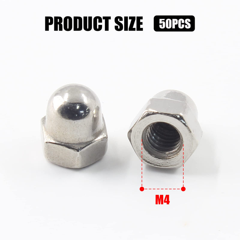 50 PCS M4 Acorn Cap Nuts Dome Cap Head Nuts, 304 Stainless Steel Acorn Hex Nuts Decorative Round Head Cover Hex Dome Nuts