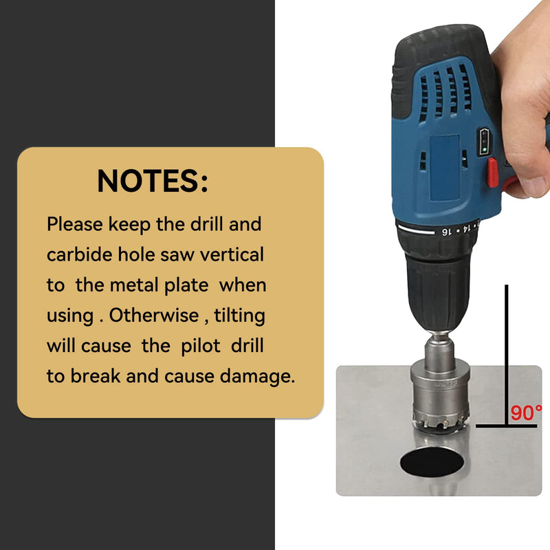 1-5/16" (34mm) Tungsten Carbide Tipped Hole Saw with 2Pcs Titanium-Plated Pilot Drill Bits for Hard Metal,Stainless Steel,Iron,Aluminum Alloy,Wood and Plastic 34mm | 1-5/16"