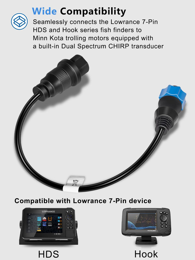 Replacement for 1852077 Dual Spectrum Chirp Adapter Cable/MKR-DSC-10 Compatible with Lowrance 7-Pin Transducer, HDS and Hook Series Fish Finders