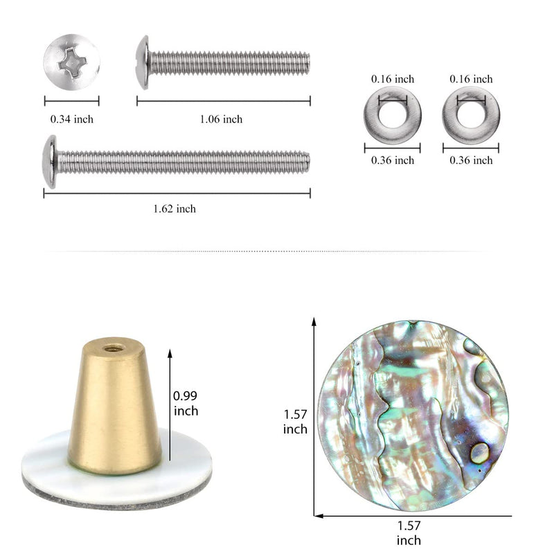 SUNYIK Pack of 4 Natural Abalone Shell Drawer Knobs with Screws, Brass Cabinet Knobs for Dresser Cupboard Furniture Decorative Home Office Door Decor, Round Round Shaped