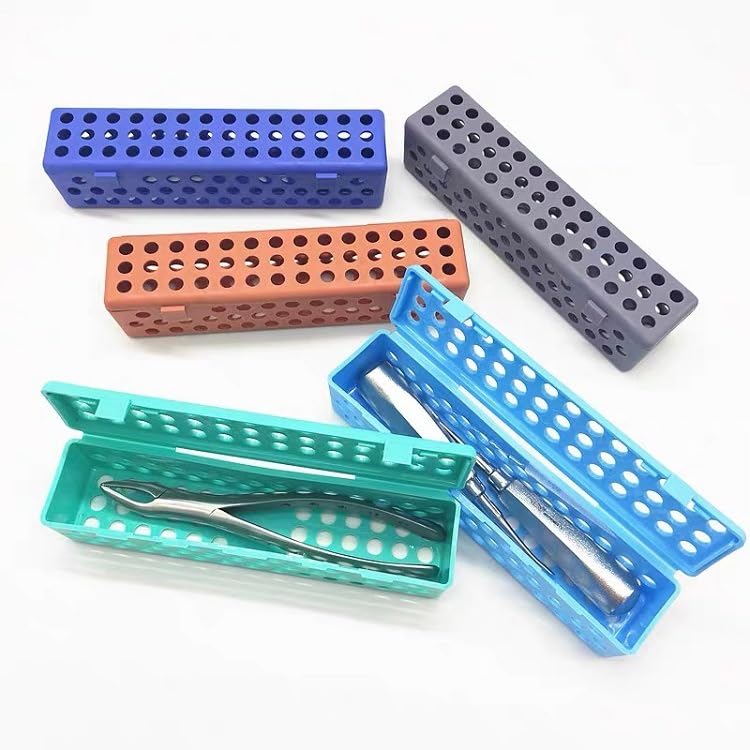 Dental Instrument Sterilizat Case Plastic Autoclavale Cassette Case Medical Surgical Instrument Disinfection Container Tray (Dark Blue) Dark Blue