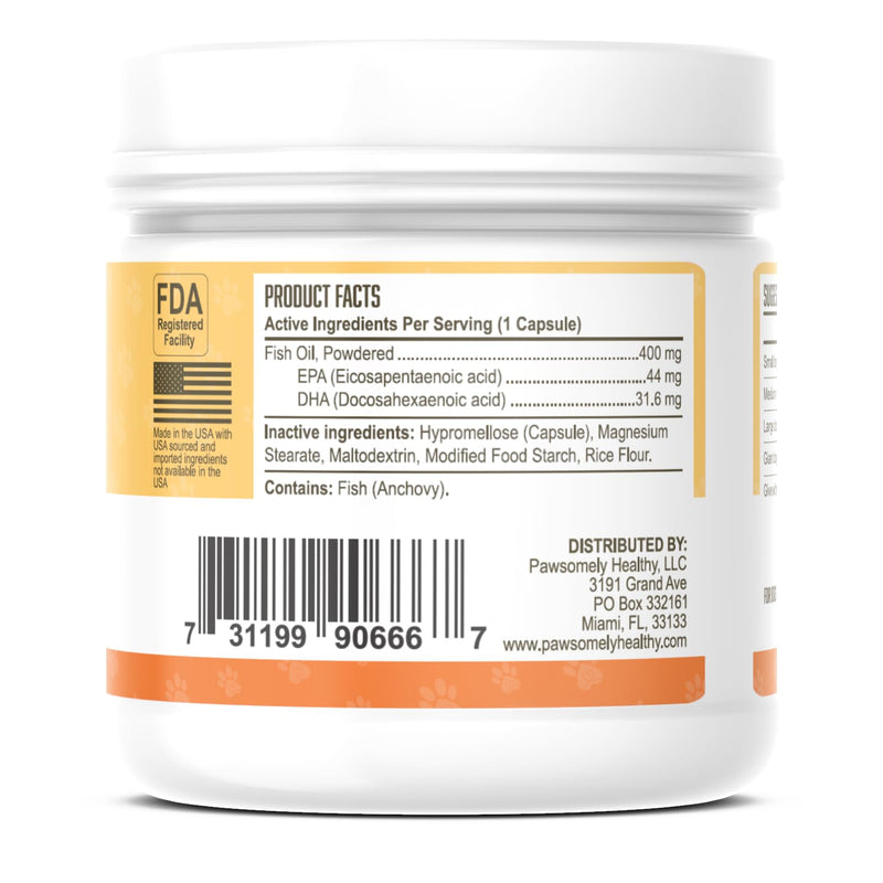 Omega-3 Fish Oil for Dogs by Pawsomely Healthy - High in EPA, DHA - Allergies, Itching, Shedding - Supports Immune System, Skin, Coat, Heart, Joints - 90 Powder Capsules - PawsPlanet Australia