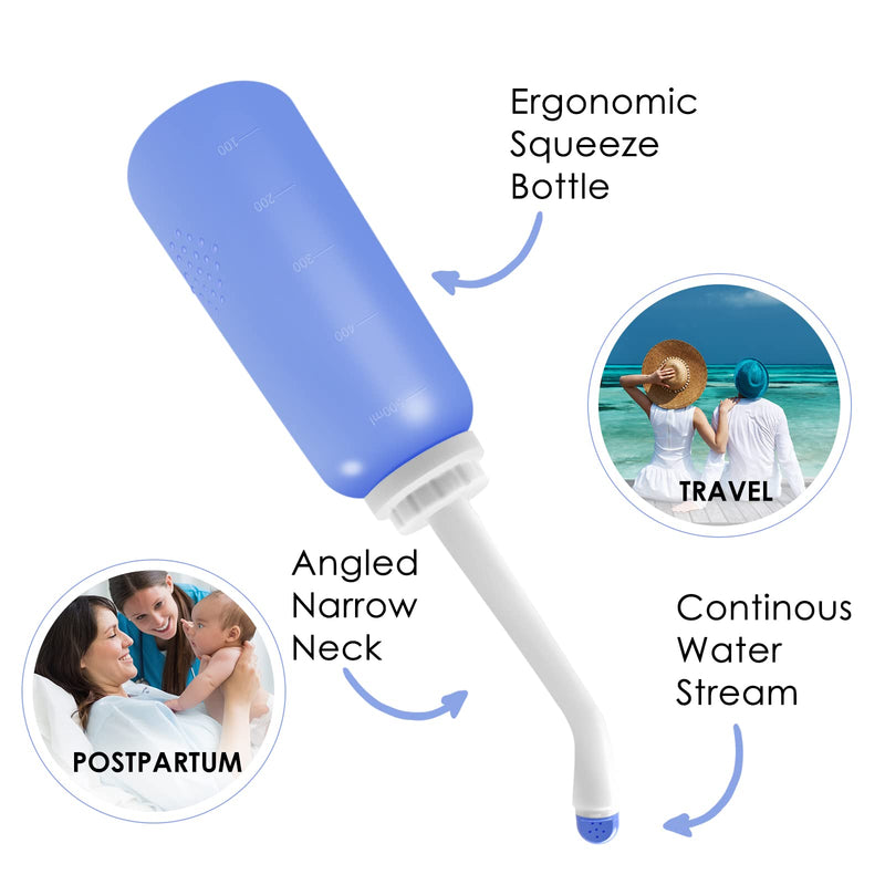 RUFCRIL Peri Bottle, Portable Travel Bidet with Bag, TPE Material Can Be Boiled, 17oz/500ml with 2 Sealing Rings,Essentials for Postpartum Perineal Care,Hemorrhoid Treatment,and Baby(Blue) Blue