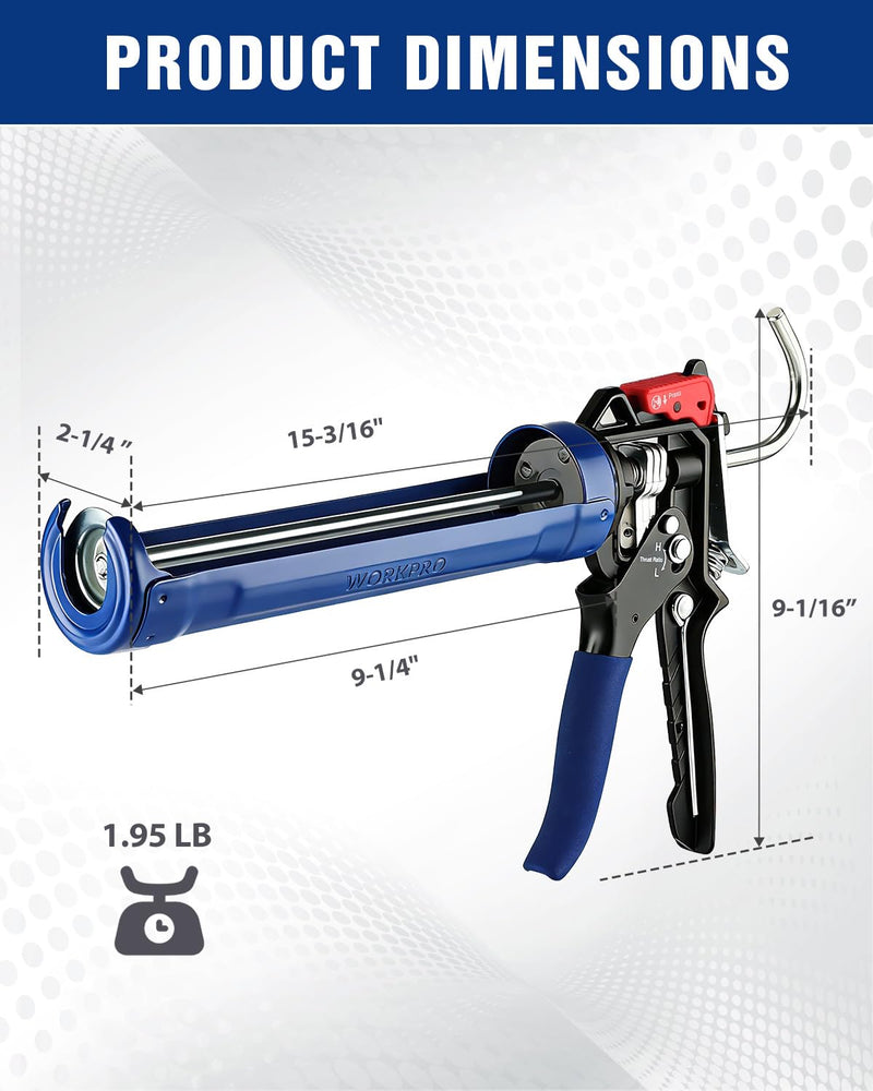 WORKPRO Caulking Gun, Hand Caulk Gun with Adjustable 9:1&18:1 Thrust Ratio 10 oz