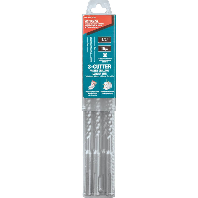 Makita B-61226 1/4" x 8" SDS-Plus Bit, 3-Cutter, 10/Pk
