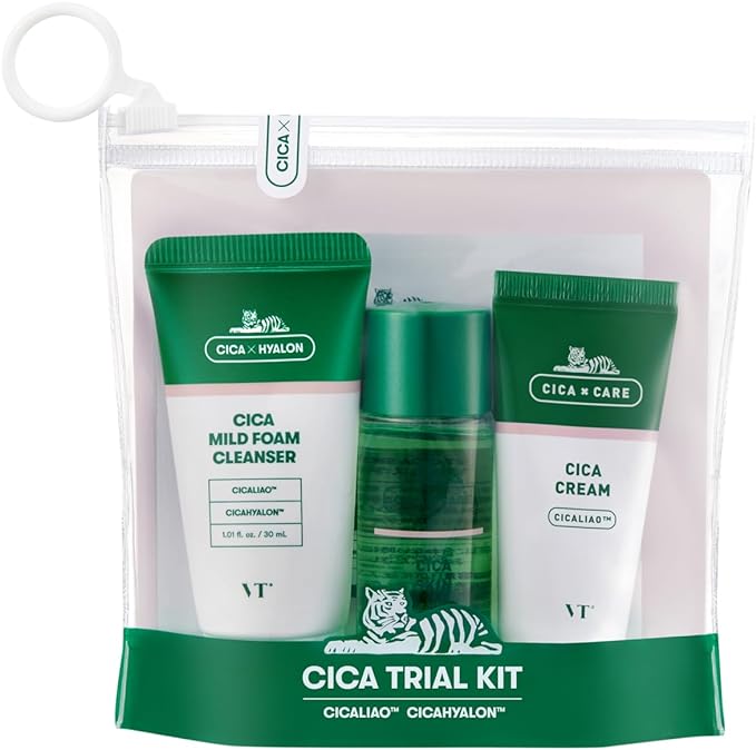 VTCOSMETICS VT CICA Trial Kit Set Travel Kit Mild Foam Cleanser Skin Cream Toner Pad Moisturizing Sensitive Skin Care Facial Wash Lotion - NewNest Australia