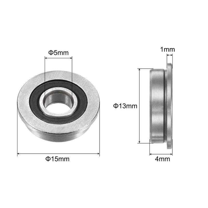 uxcell F695-2RS Flanged Ball Bearing 5x13x4mm Double Sealed Chrome Steel Flange Bearings, 20pcs 20