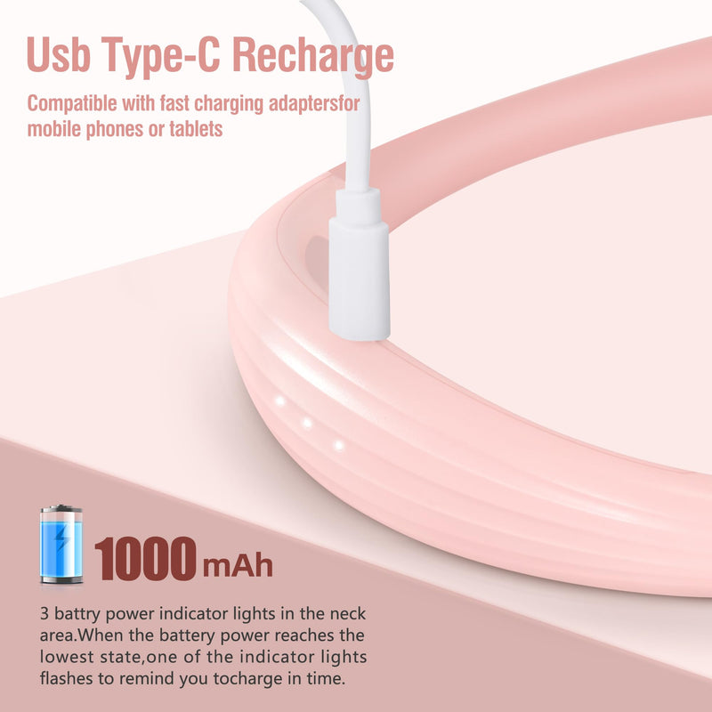 Upgraded LED Neck Reading Light, Book Light, Rechargeable, 3 Colors & 3 Brightness Adjustable, Auto-Off Timer, Neck Light for Reading in Bed, Long Lasting, Perfect for Repairing, Knitting. Sakura Pink