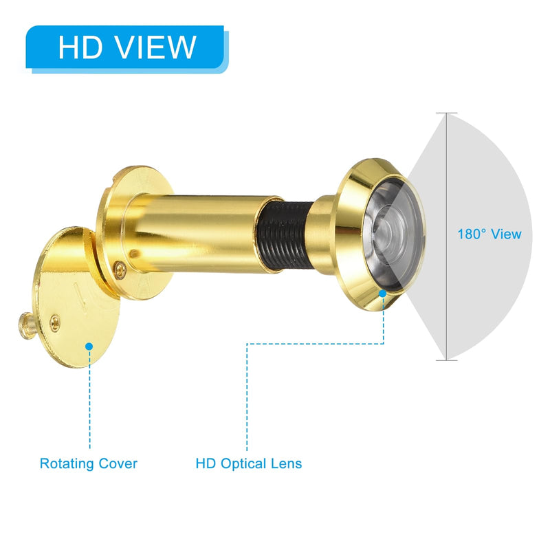 PATIKIL 9/16" Door Viewer Peephole 180-Degree Door Viewer Fits 1-3/4" to 2-15/16" Door Peep Hole with Rotating Privacy Cover for Home Office Hotel, Gold 9/16"(1-3/4"to 2-15/16")