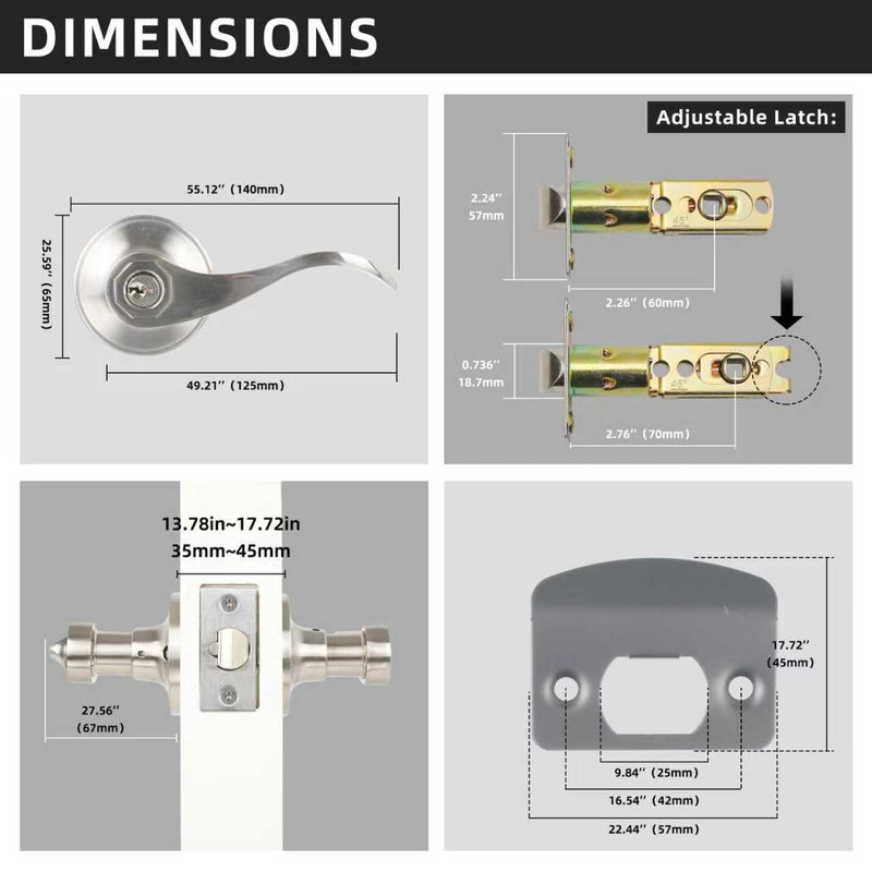 Interior Privacy Door Handle with Lock, Door Lever for Bathroom and Bedroom Silver