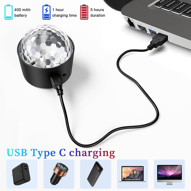 Mini Disco Ball Lights,Rechargeable Party Lights,Sound Activated RGB Strobe DJ Lights, Portable Battery Operated for Outdoor Indoor,Home Room Dance Parties Birthday 2025 New Year Gifts for Kids Small