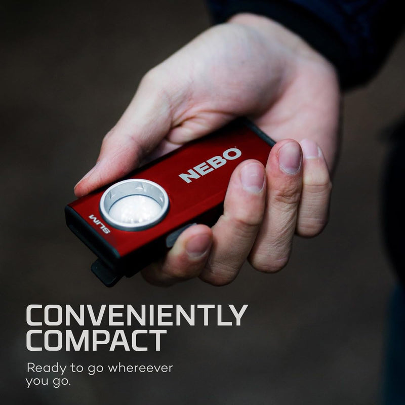 NEBO Slim Work Light, USB Rechargeable Bright Pocket Light with Clip Red