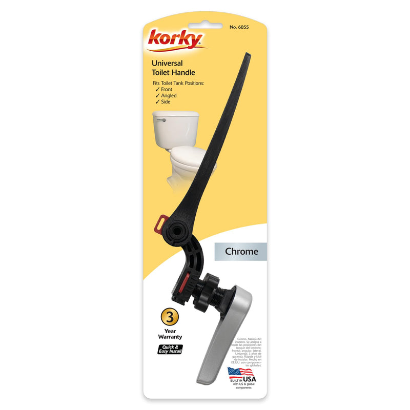Korky Toilet Handle, Chrome - Metal Handle - Tank Lever Replacement - Universal to Fit Front, Angled, Side, Left Mount Toilet - 6055BP Canister Style