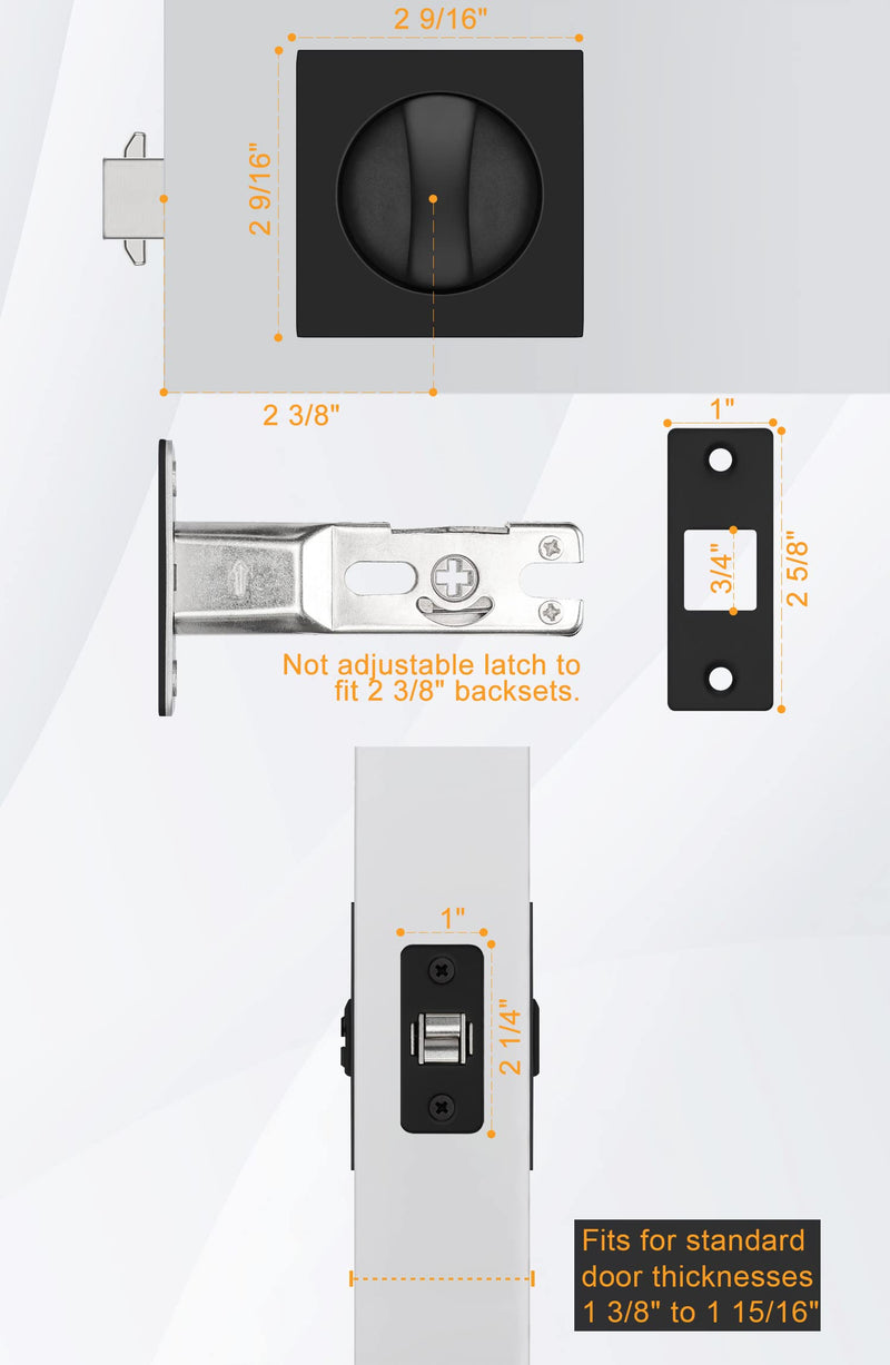 goldenwarm Pocket Door Lock, Matte Black Contemporary Privacy Square Pocket Door Hardware, Black Sliding Pocket Door Lock(1 Pack) Square - 1 Pack - NewNest Australia