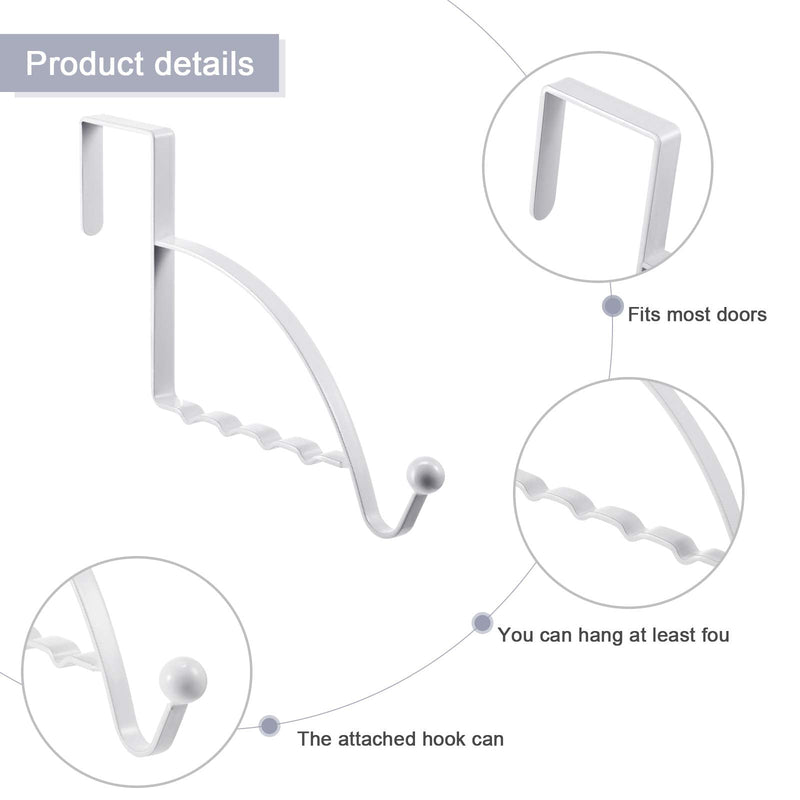 4 Pieces Over The Door Hooks Hanger Multi Hanging Storage Organizers Valet Hooks for Coats Clothes Hoodies Hats Scarves Purses Keys Bath Towels Robes and More(White) White