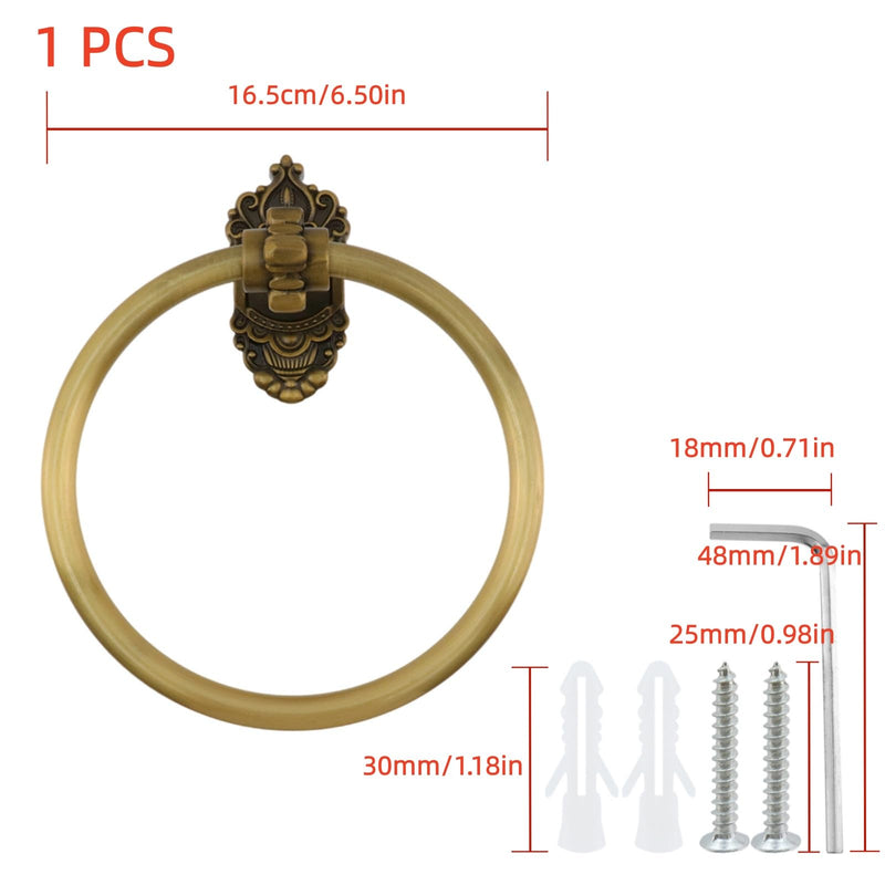Antique Brass Towel Ring, Lightweight Metal Wall Mount Towel Holder 6.5 Inch Hand Towel Rack for Kitchen, Bathroom, Matte Finish, Easy to Install 16.5cm/6.50" Antique Brass
