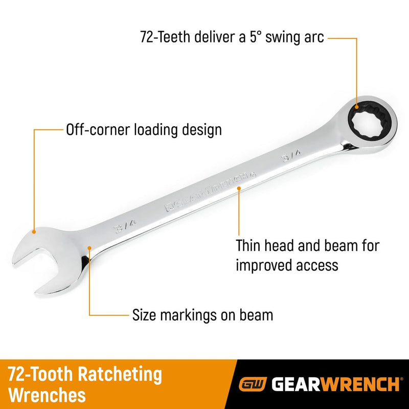 GEARWRENCH 7 Pc. 12 Point Ratcheting Combination SAE Wrench Set - 9317 7 Piece SAE