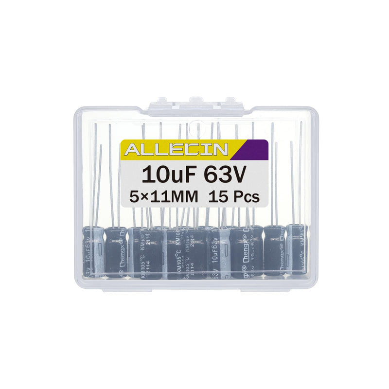 10uF 63V 5x11mm Electrolytic Capacitor 10 UF MFD 63 Volt 0.2x0.43in Aluminum Capacitors (Pack of 15) 10uF 63V 5x11MM