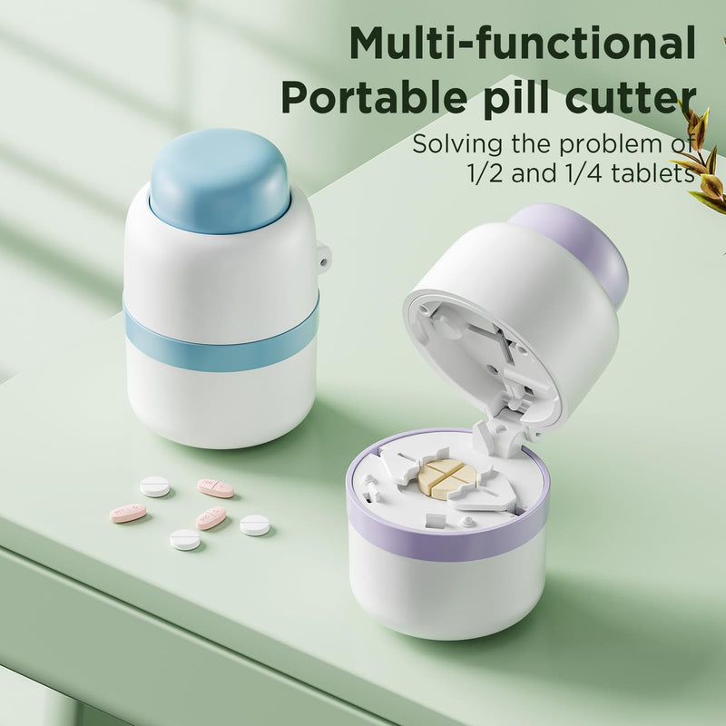 Pill Cutter 1/4 - Pill Splitter with Stainless Steel Blade for Cutting Small Pills or Large Pills in one Fourth, Suitable for Cuting Vitamins, Tablets (1-4 Blue) 1-4 Blue