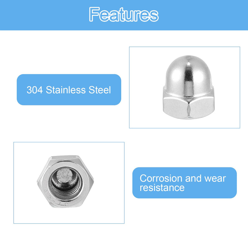uxcell 5/16"-18 Acorn Cap Nuts, 20Pcs 304 Stainless Steel Dome Cap Head Acorn Nut Hardware Nuts for Bolt Cover, Silvery 20