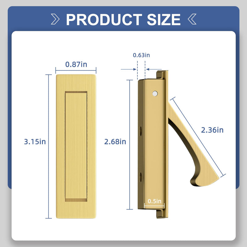 Pocket Door Hardware and Edge Pull,Stainless Steel Pocket Door Handles Latch,Recessed Finger Flush Pulls,for Closet,Sliding,Barn Door (Brushed Gold, 6Inch) Brushed Gold