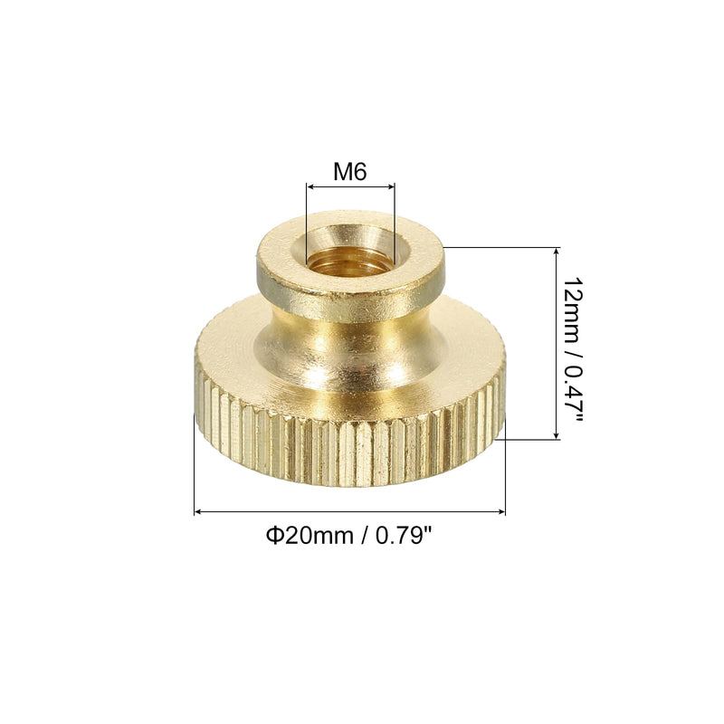 uxcell Knurled Thumb Nuts, 6Pcs M6 x D20mm x H12mm Brass High Head Through Hole with Collar High Head Through Hole Round Knobs Fasteners for 3D Printer Parts, Machine Tools 6