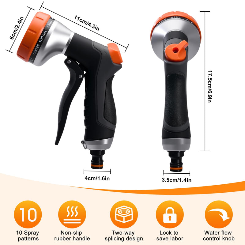 Garden Hose Nozzle,Hose Spray Nozzle with Water Volume Control Valve,High Pressure Water Hose Nozzle Sprayer with Adjustable 10 Patterns for Plants & Lawns Watering,Car Washing and Pet Showering