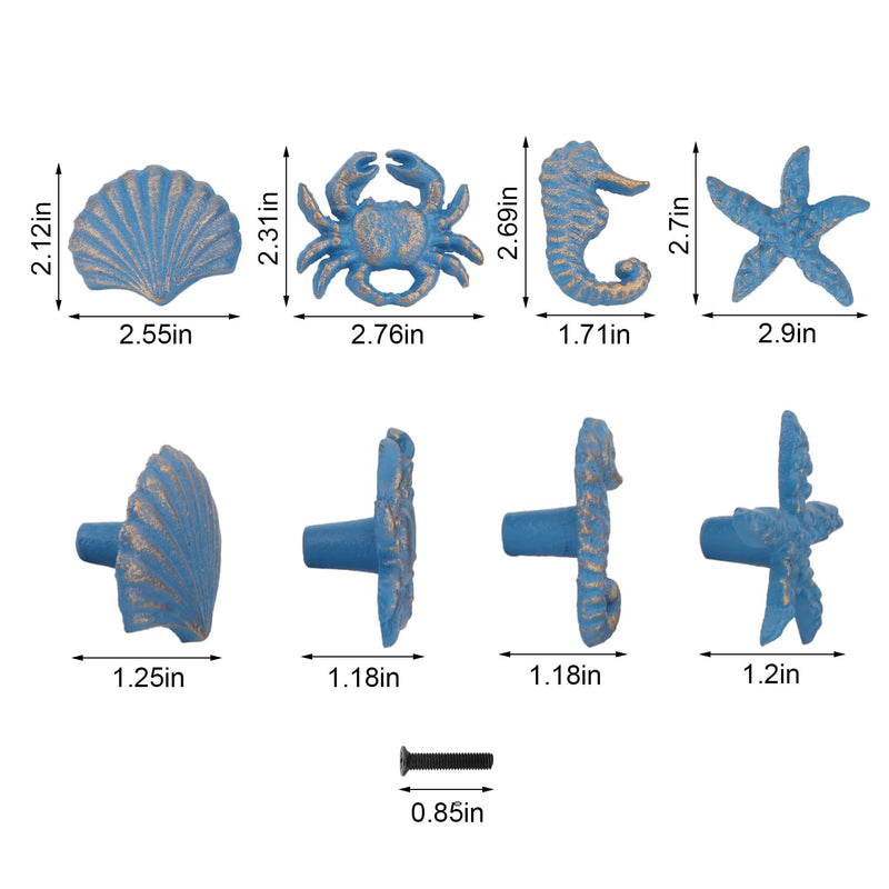 Ocean Coastal Theme Cabinet Knobs Starfish Drawer Knobs Beach Kitchen Knos for Cabinets Blue 8Pcs