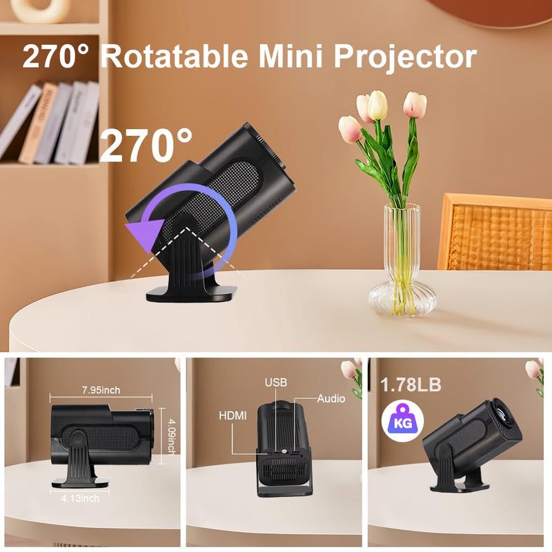Mini Starlight Projector Support 1080P & 4K with wifi 6 and bluetooth 5.2 , Android 12 TV Movie Projector with Apps Built in Compatible with PC/Smartphone/HDMI/USB, indoor & outdoor use（No US Plug)