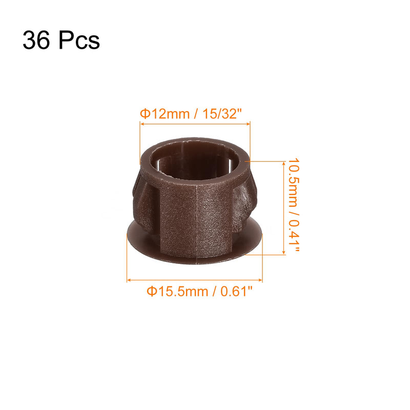 uxcell 12mm(15/32") Plastic Hole Plugs, 36Pcs Flush Type Panel Round Snap in Fastener Knockout Locking Plugs for Furniture Insert End Caps Panels, Brown