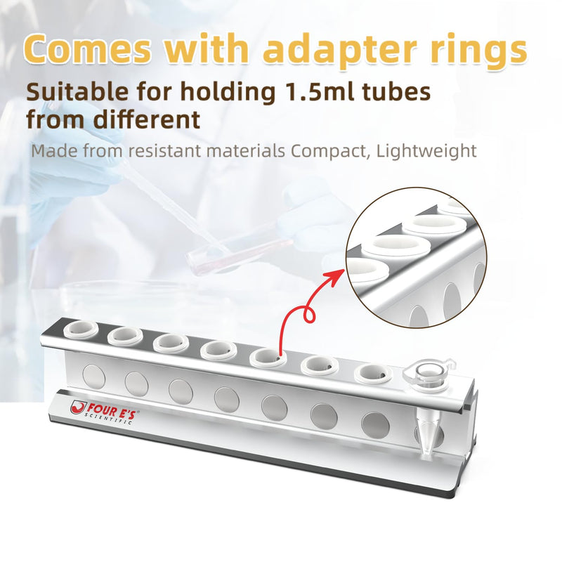 4E's USA Magnetic Bead Rack Separator with Removable Magnet - Aluminum Magnetic Separator for Purification of DNA, RNA Holds 8 (1.5 mL) Eppendorf Tubes, Microcentrifuge Tubes 8 x 1.5ML