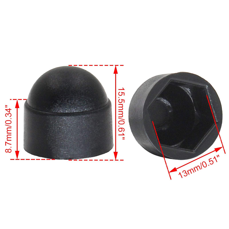 Zorfeter 25 Pcs Hex Head Bolt Covers Dome Plastic Bolt Caps Hexagonal Screw Cover Protection Caps Black, M8 (13 x 15.5mm) M8 (13 x 15.5mm)