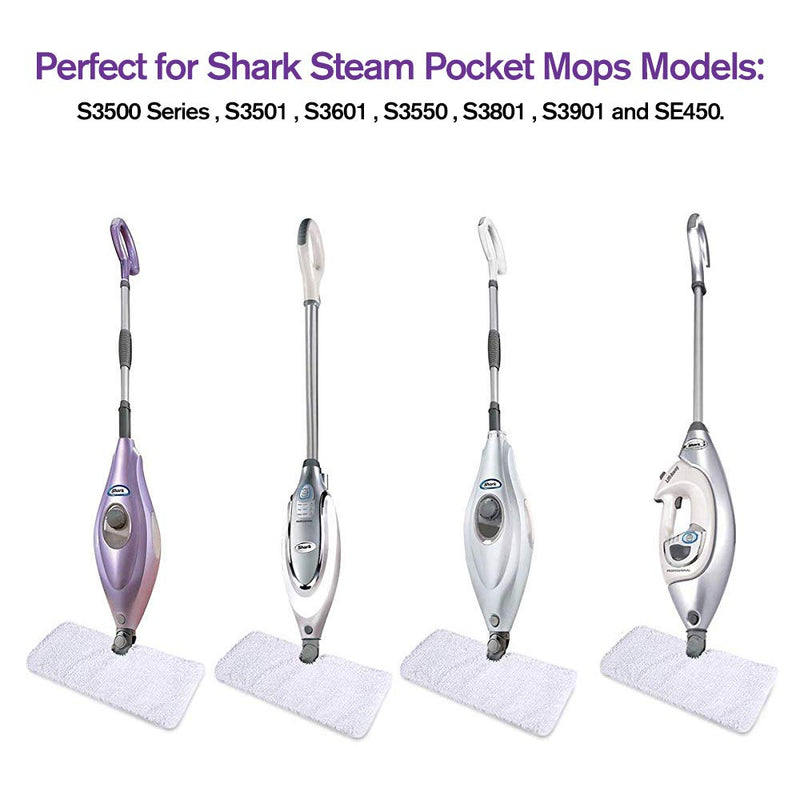 4 Pack Microfiber Steam Pocket Mop Pads Compatible for Shark Rectangle Mop Head S3500 Series,S3501,S3601,S3550,S3901,S3801,SE450,S3801CO, S3601D,SE450, Model # P119W,Machine Washable 4 pack white