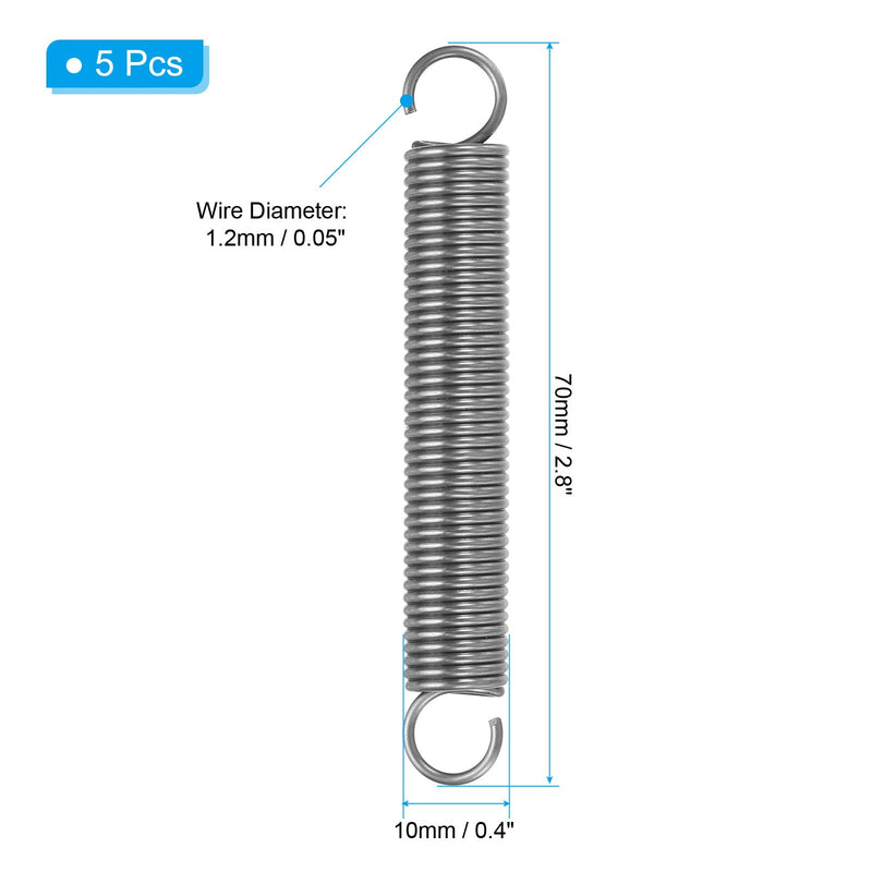 PATIKIL Extension Spring, 5pcs Wire Diameter 0.05", OD 0.4", Free Length 2.8" Spring Steel Dual Hook Tension Springs for Lawn Tractor Home Repairs DIY, Grey 1.2*10*70mm