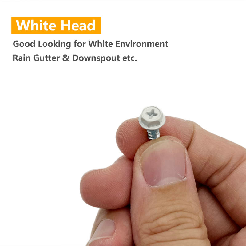 Self-Tapping Gutter Screws White Painted Hex Head #8 x 1/2" Zinc Plated Finish, 100 Pieces, Socket Bit Included