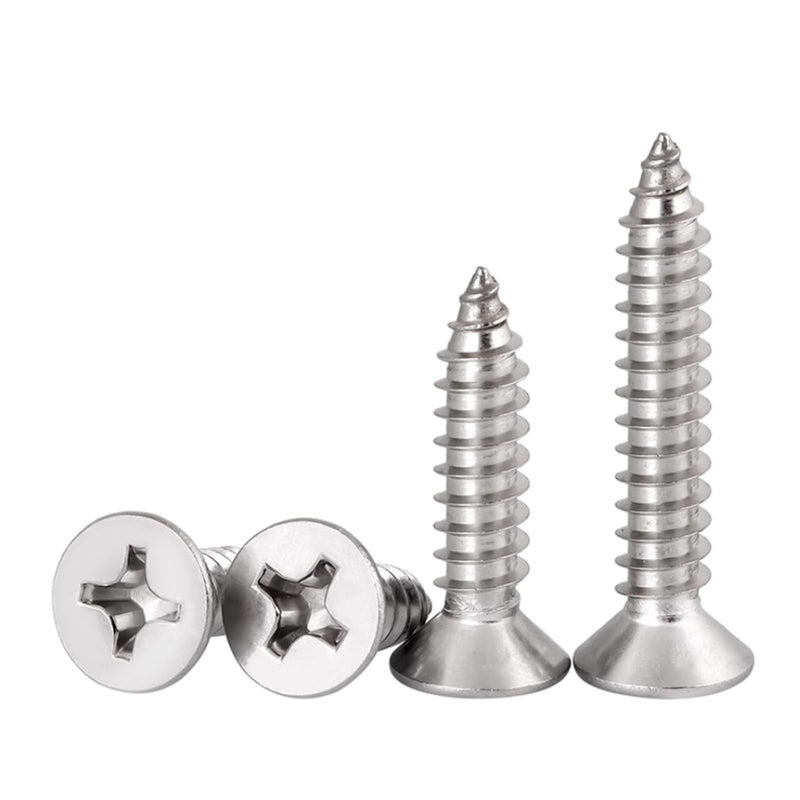 #8 x 1 Flat Head Sheet Metal Screws Phillips Drive Wood Screws, 304 Stainless Steel 18-8, Pack of 100 #8 x 1" Silver