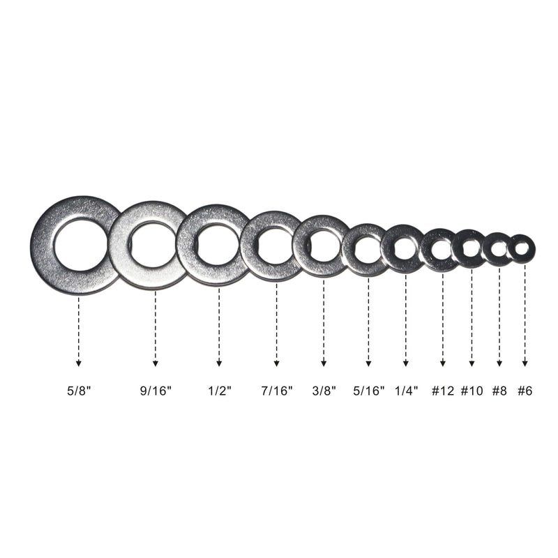 1/4" Flat Washer, 18-8 (304) Stainless Steel Washers Flat, 1/4 inch Stainless Flat Washers, 1/4" x 5/8" Washers Flat; 150 PCS 1/4" x 5/8" - 150pcs Silver