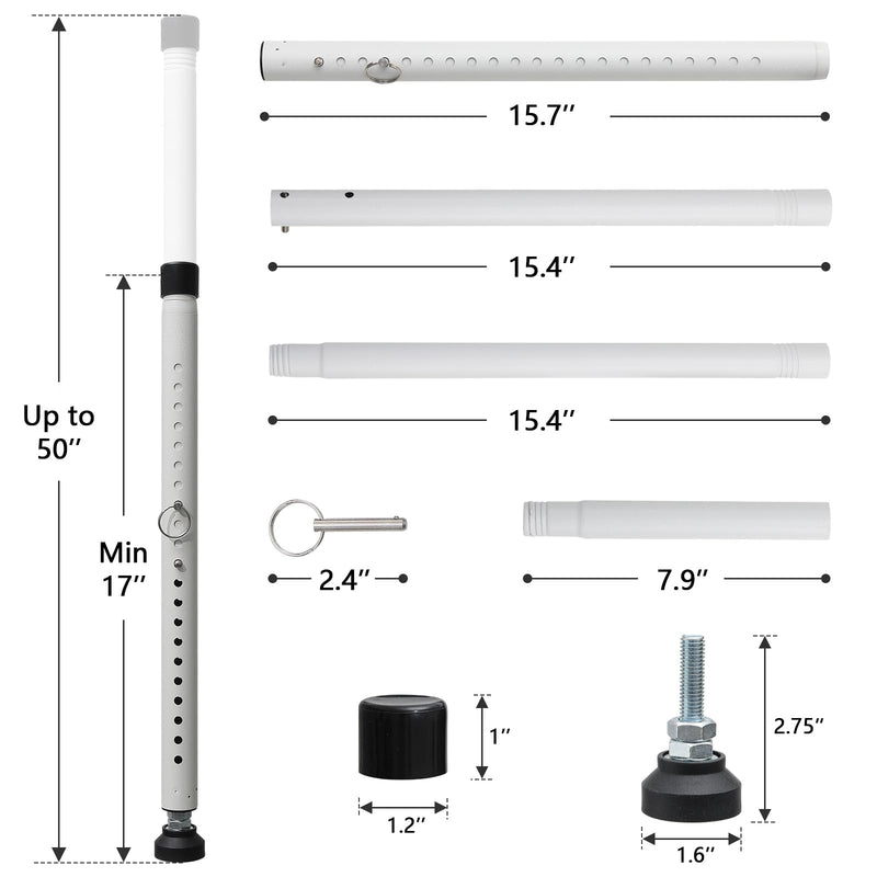 DIIG Sliding Door Security Bar，17.7-50.5inch Adjustable Locking Window Safety Bar with Rubber Tips,Diameter 1inch Window Security Bar for Home Apartment （White） 1 White