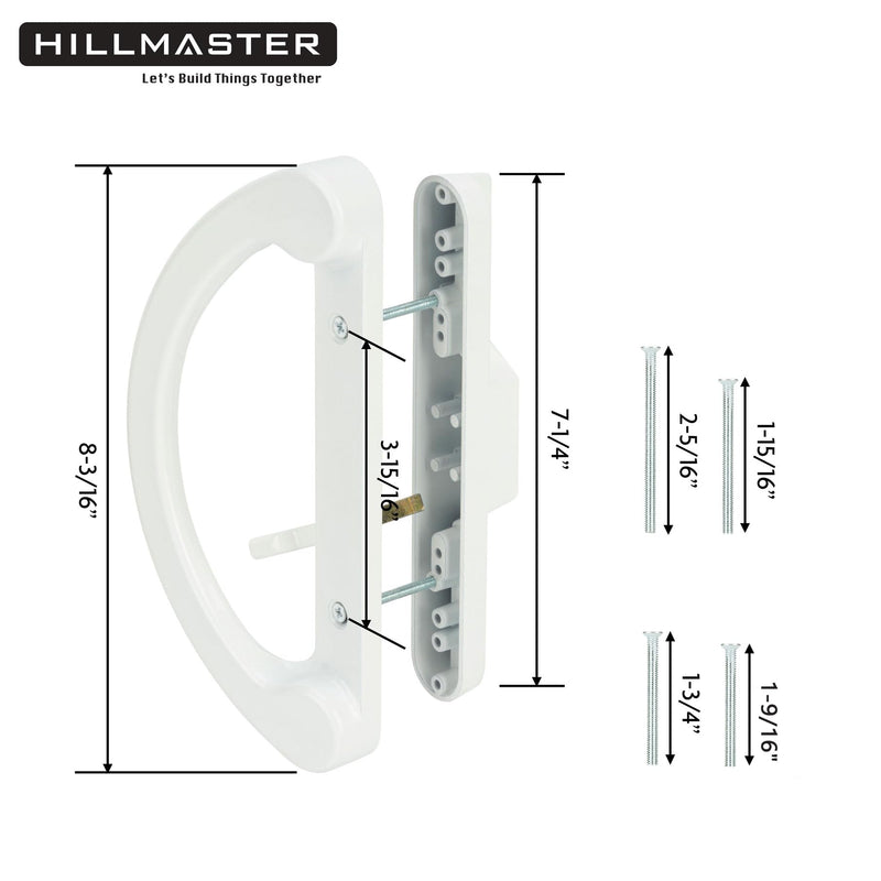 Patio Door Handle Set with Mortise Lock 45° for Replacement Mortise Style Reversible Design Non-keyed Sliding Patio Glass Door Handles, Fits 3-15/16” Screw Hole Spacing White Finish Handle Set + Mortise Lock