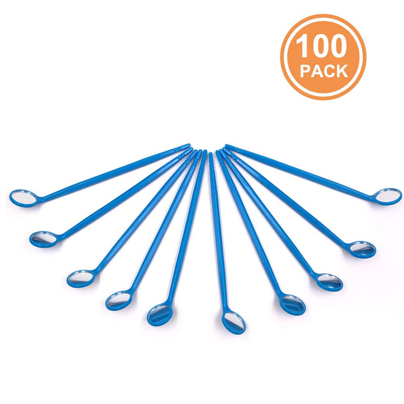 100pcs Disposable Dental Exam Mouth Mirrors Oral Dental Mirror Plastic Dental Instrument (Blue) Blue