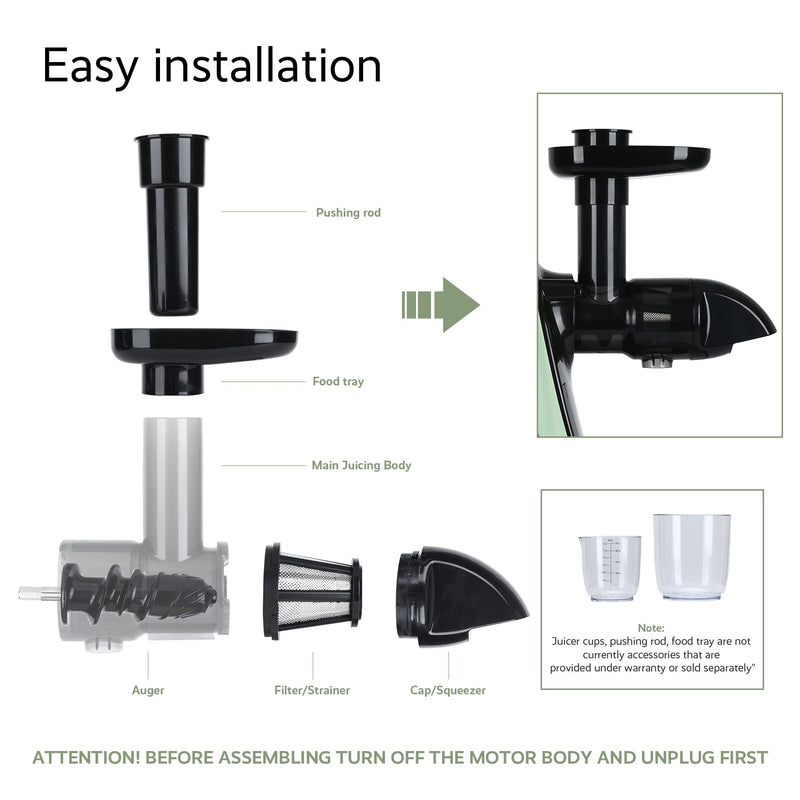 JOCUU ZM1503 Masticating Juicer Attachment Kit with Main Body, Spiral Auger, Filter, Feeding Chut and End Cup Included, Made from Premium BPA Free Materials (Acc 06)