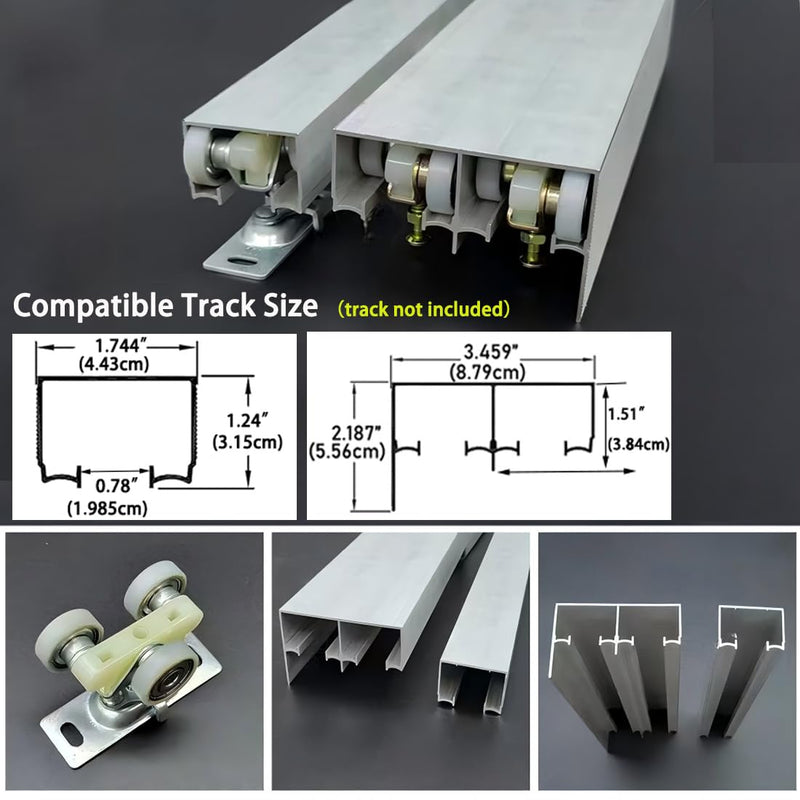 2 Pack Sliding Pocket Door Rollers Replacements Top Hanger Sliding Door Hardware Wheels Assembly Fit Johnson Part Hardware Kit, Ball Bearing 1 inch Wheels, 220 lb Capacity Door
