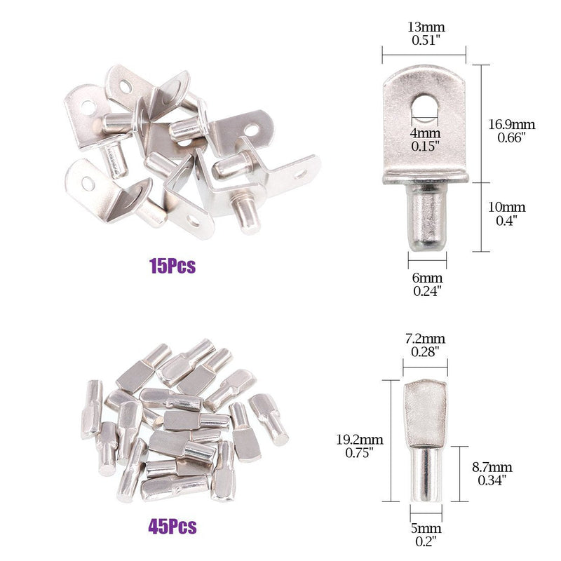Swpeet 120Pcs 4 Styles Shelf Pins Kit, Top Quality Nickel Plated Shelf Bracket Pegs Cabinet Furniture Shelf Pins Support for Shelf Holes on Cabinets, Entertainment Centers