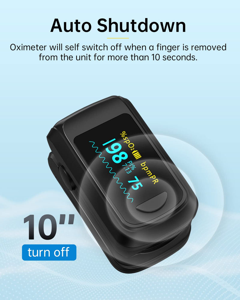 Fingertip Pulse Oximeter Blood Oxygen Monitor Pulse Ox, Heart Rate and Fast Spo2 Reading Oxygen Meter with OLED Screen Included Batteries and Lanyard Black