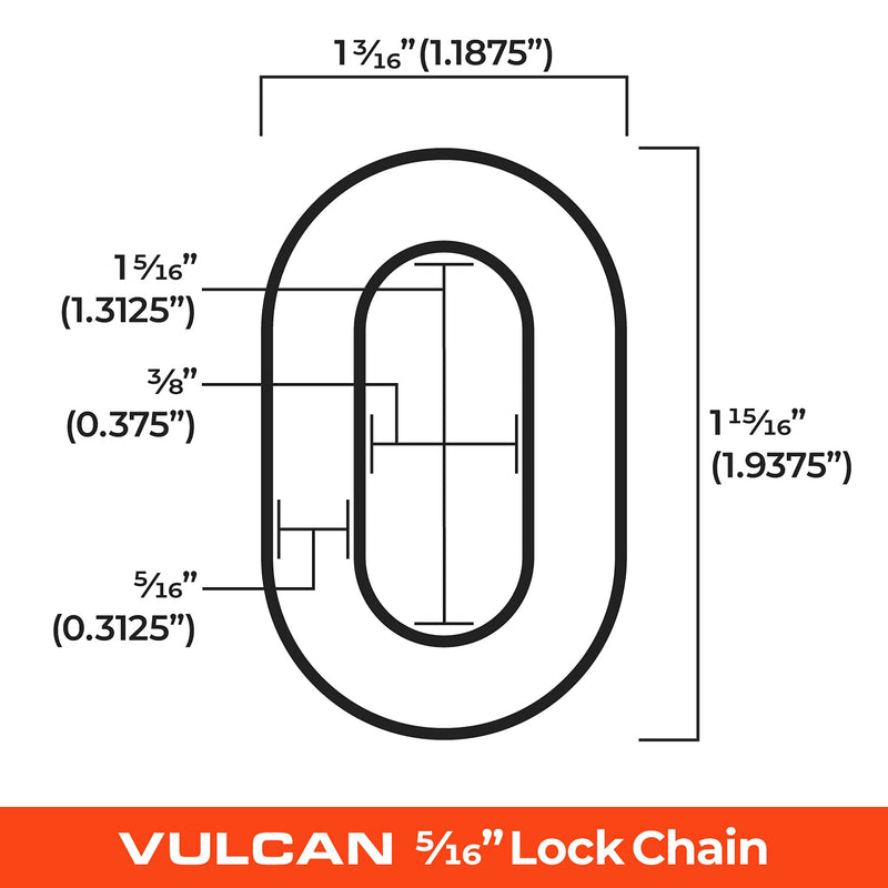 VULCAN Security Chain - Premium Case-Hardened - 5/16 Inch x 3 Foot (+/- 1.5 Inches) - Chain Cannot Be Cut with Bolt Cutters or Hand Tools Silver 5/16" x 3' Chain Only w/Wear Pad (No Lock)