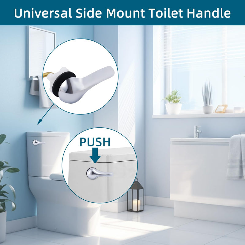 Hygie Rinse Universal Toilet Handle Replacement Kit Side Mount Toilet Lever Compatible with American Standard/Glacier Bay/Gerber, Toilet Flush Handle with Flapper Chain, Chrome 1PC