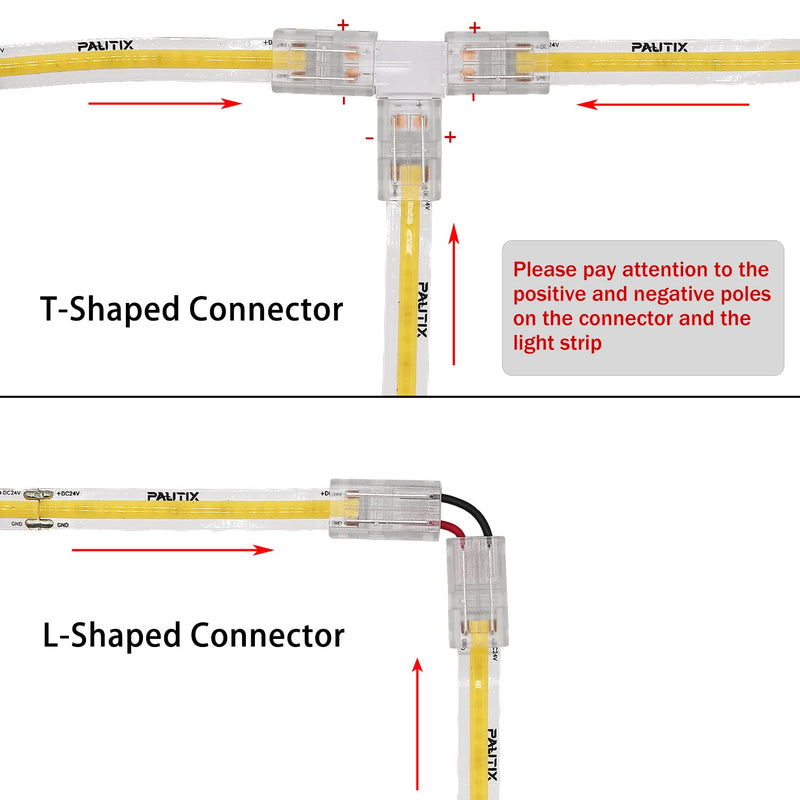 PAUTIX 8mm Connectors for 2-Pin COB LED Strip Lights,4pcs Transparent Gapless Connectors,4pcs Dual End,1pc Single to DC Female Plug 7.9in Extension Wire,2pcs L-shaped Connectors,1pc T-shaped Connector 8mm Cob Connectors/Upgraded Set