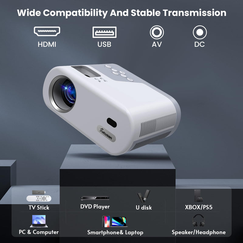 Mini Projector with WiFi and Bluetooth - 260 ANSI 200-Inch Display Portable 720P Projector Compatible with iOS/Android Phone/Tablet/Laptop/PC/TV Stick/Box/USB Drive/Game Console